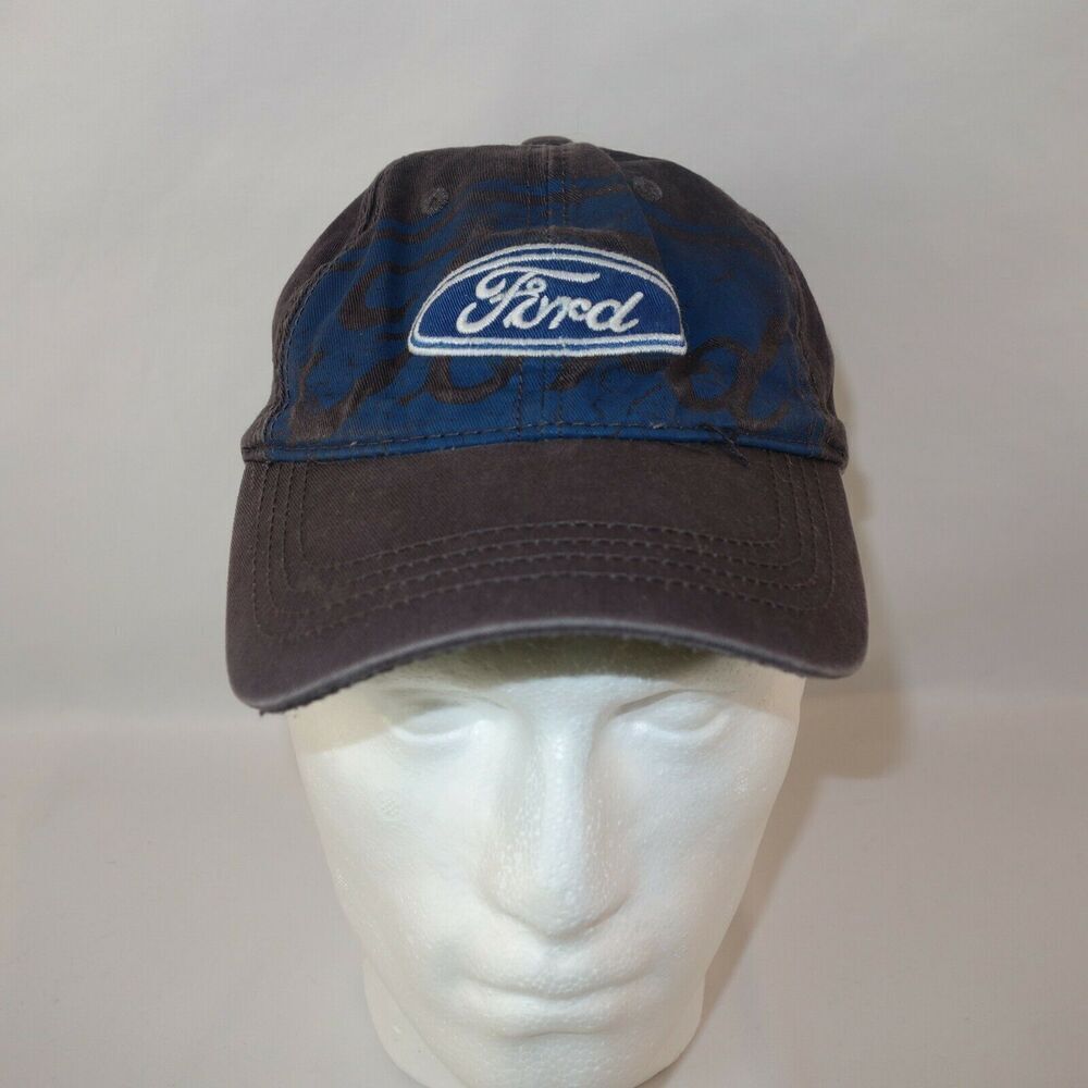 Retro Ford Oval Logo Gray and Blue Baseball Cap Hat Strap Back Infinity OS